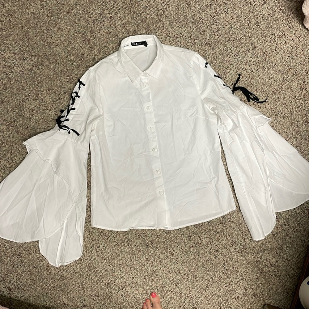 Ina corset tie up oversized sleeve blouse